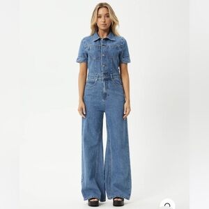 Afends Miami Blue Denim Flared Leg Jumpsuit